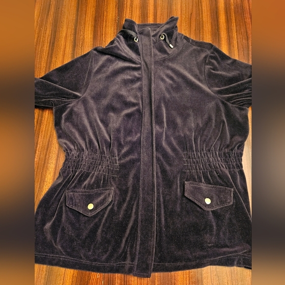 Charter Club Black Velour Mock Neck 3/4 Sleeve Elastic Waist Jacket Plus 2X EUC - Picture 6 of 13